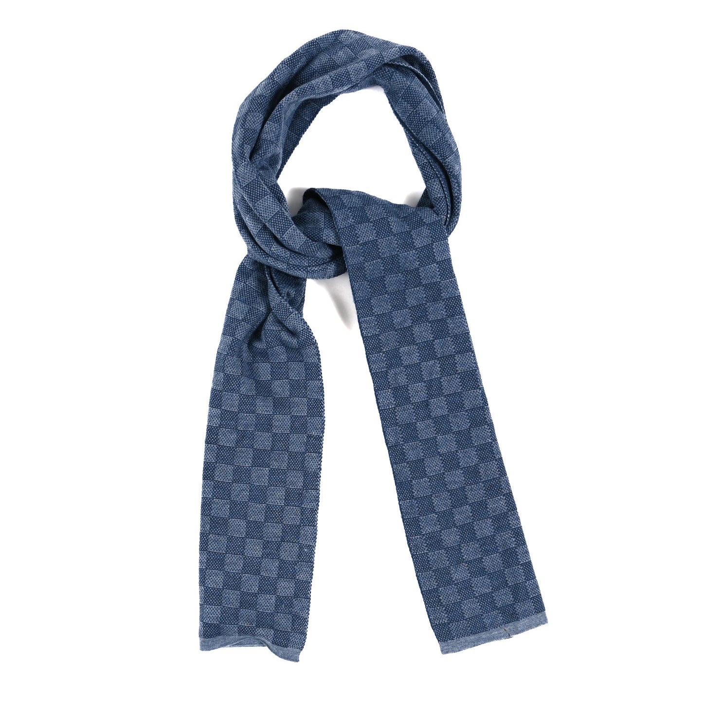 Wool Petit Damier Graphite Scarf Light Blue