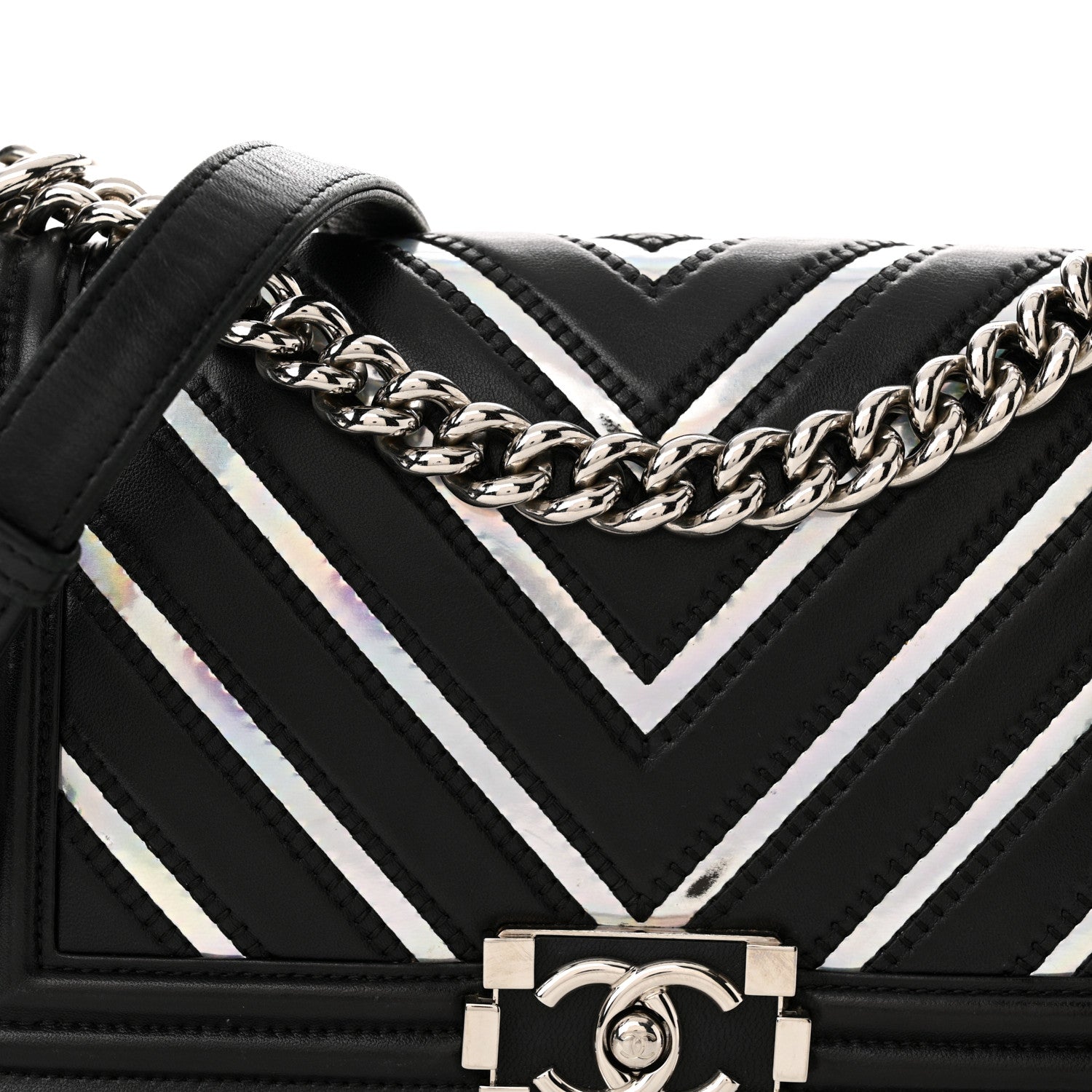 Chanel Lambskin Iridescent PVC Chevron Quilted Medium Boy Flap Black Silver 8 of 19