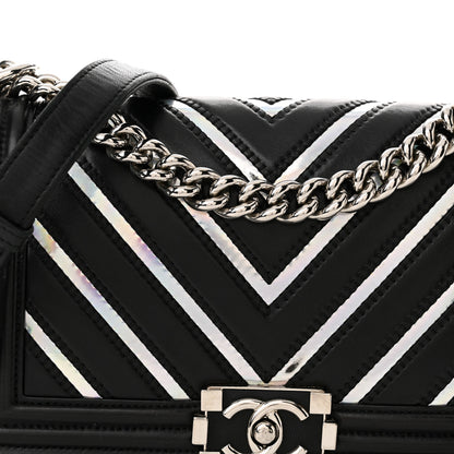 Chanel Lambskin Iridescent PVC Chevron Quilted Medium Boy Flap Black Silver 8 of 19