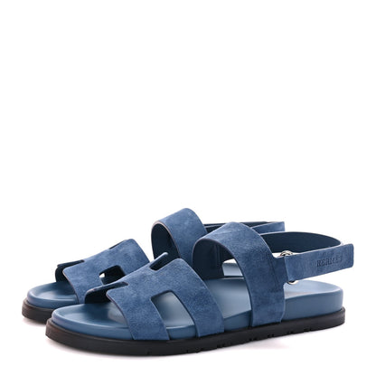 Hermes Suede Goatskin Womens Genius Sandals 39.5 Bleu Celeste 4 of 8