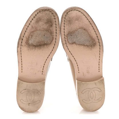Chanel Shiny Calfskin CC Loafers 38 Beige White 5 of 7