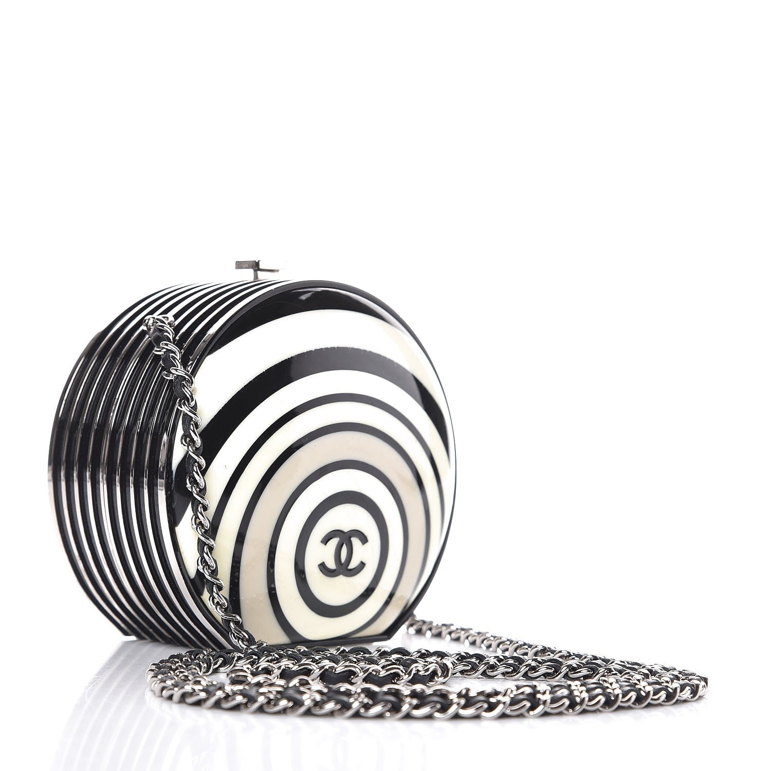Chanel Enamel Resin Pillbox Minaudiere Black White 3 of 9