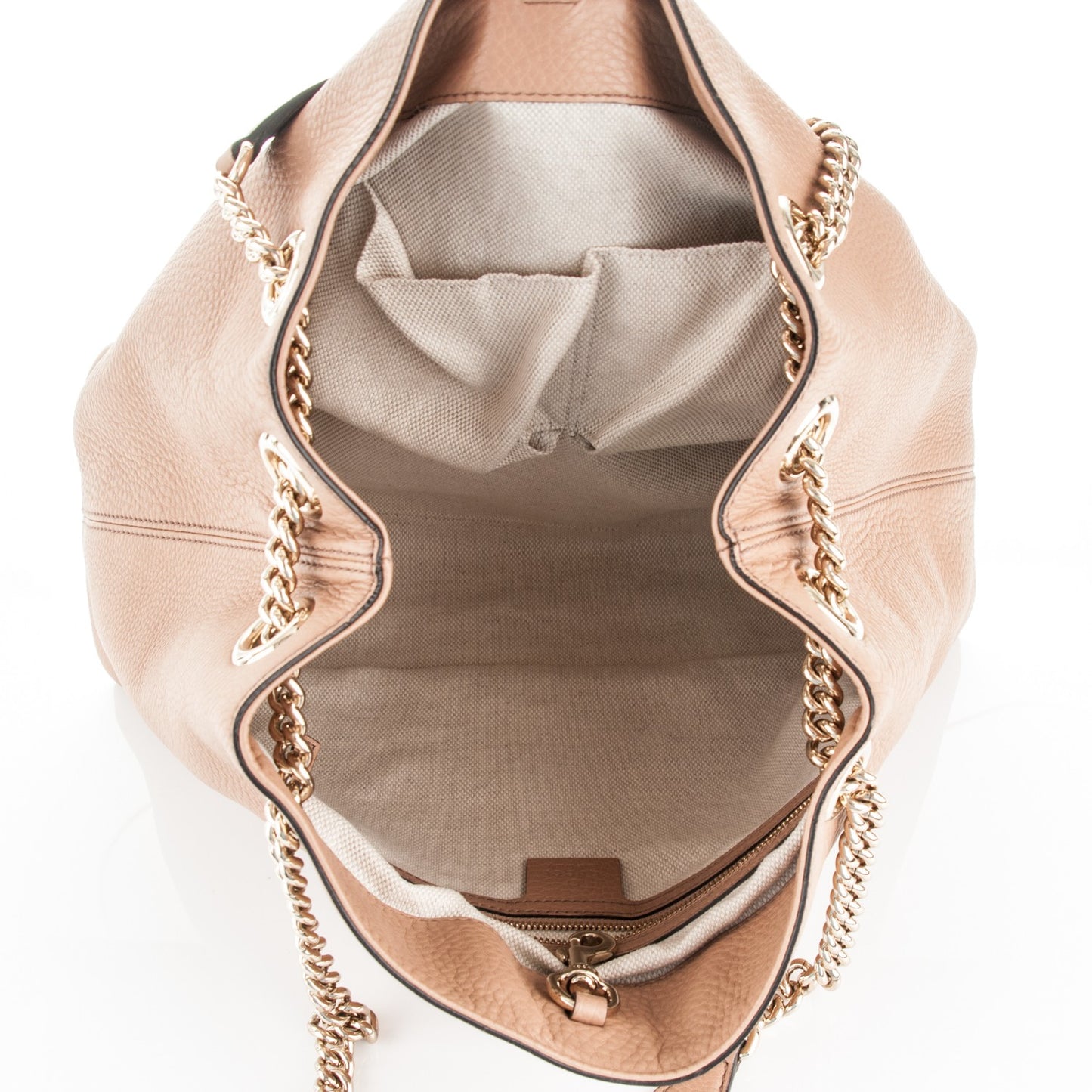Pebbled Calfskin Medium Soho Chain Shoulder Bag Beige