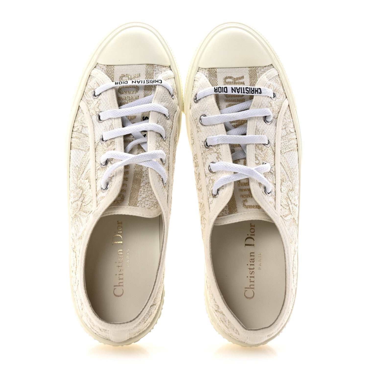 Christian Dior Canvas Embroidered Jardin D'Hiver Womens Walk'N'Dior Low Top Sneakers 40 White Gold 2 of 7