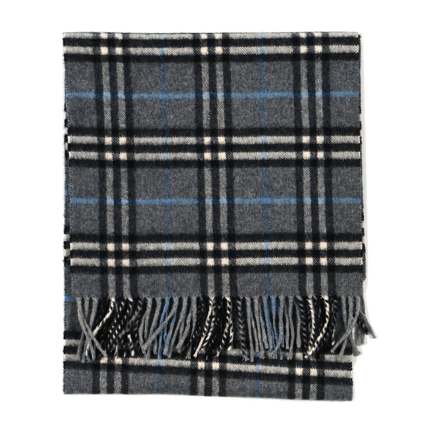 Cashmere Classic Check Fringe Scarf Grey