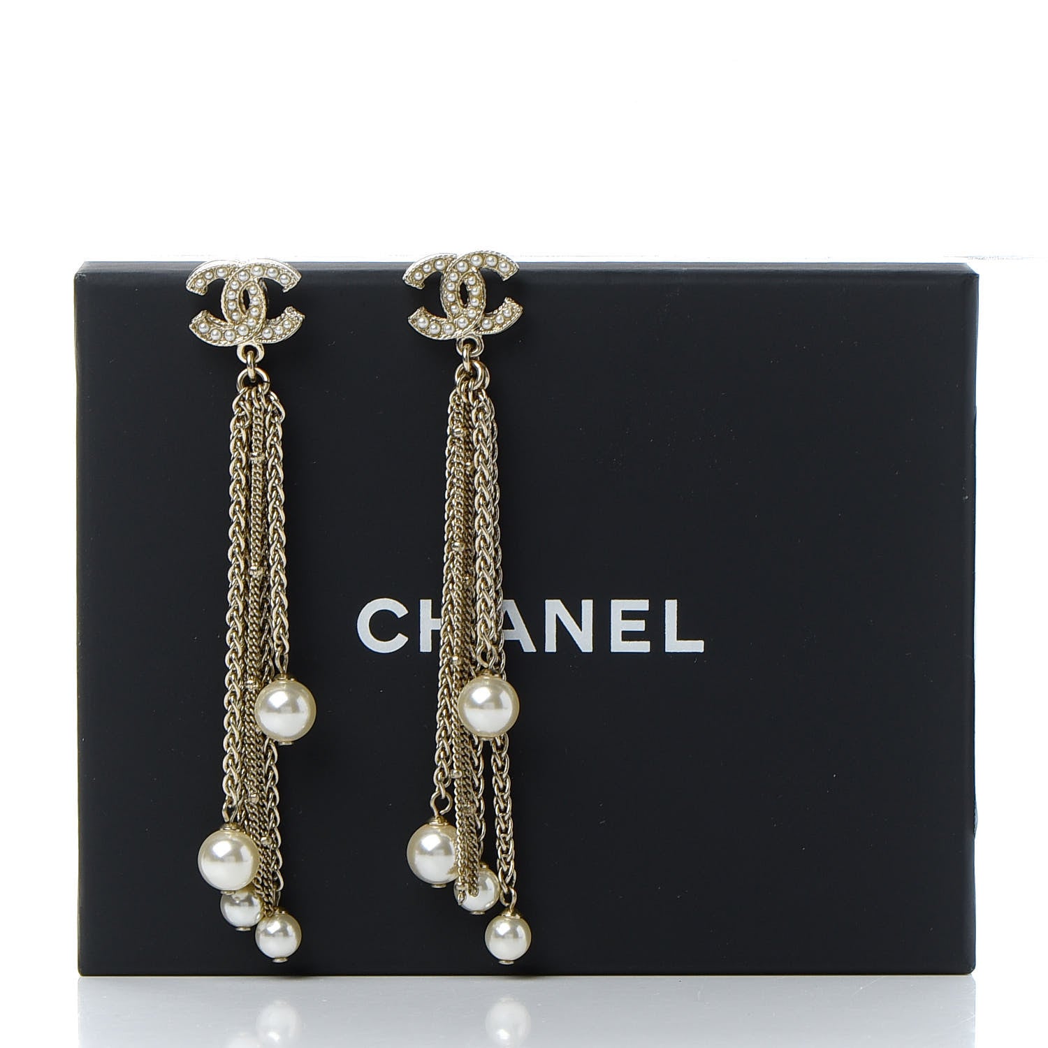 Chanel Pearl Chain CC Dangle Earrings Gold 5 of 5