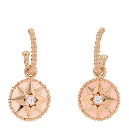 Christian Dior 18K Rose Gold Diamond Pink Opal Rose Des Vents Drop Earrings 1 of 4