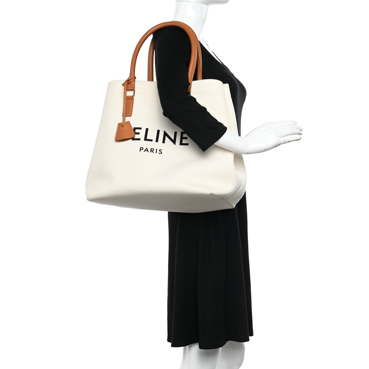 Celine Canvas Calfskin Logo Print Small Horizontal Cabas Natural Tan 2 of 13
