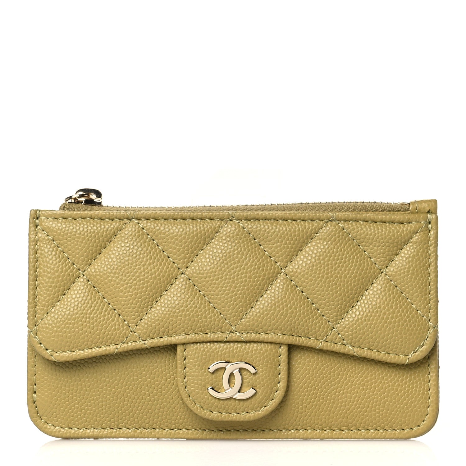 Chanel Caviar Quilted Flap Zip Card Holder Green 1 of 8