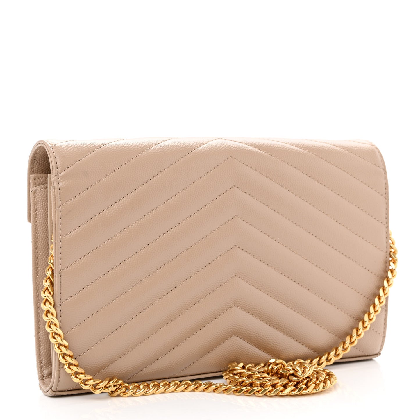 Grain De Poudre Matelasse Chevron Monogram Chain Wallet Deep Beige