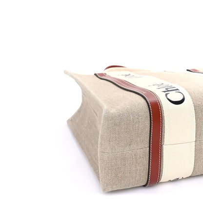Chloe Linen Calfskin Medium Woody Ribbon Tote  White Brown 7 of 8