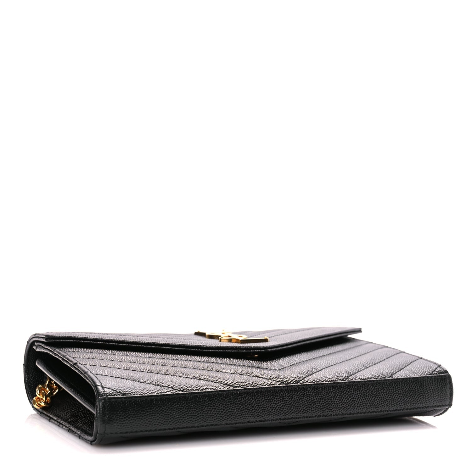 Saint Laurent Grain De Poudre Matelasse Chevron Monogram Chain Wallet Black 3 of 9