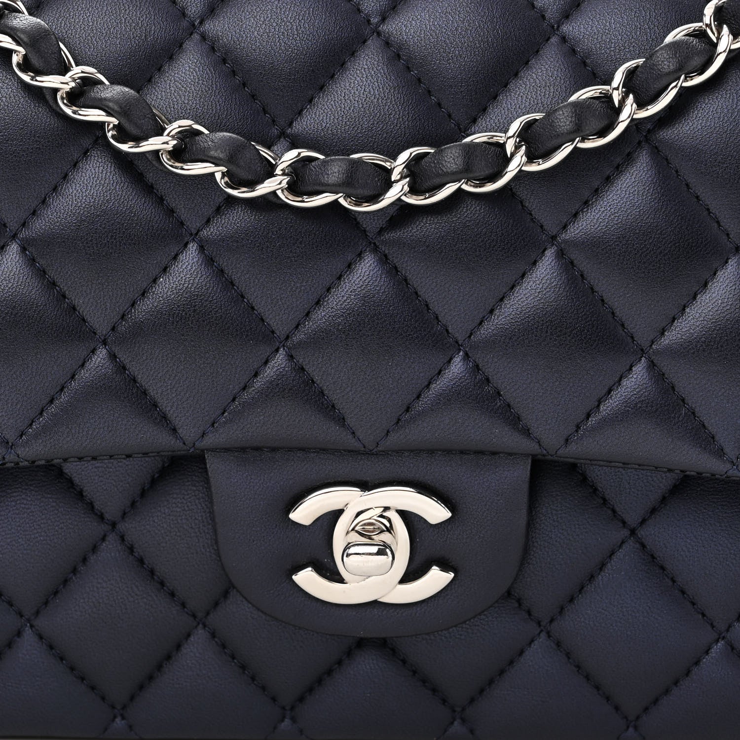 Chanel Iridescent Calfskin Quilted Medium Double Flap Navy 8 of 12