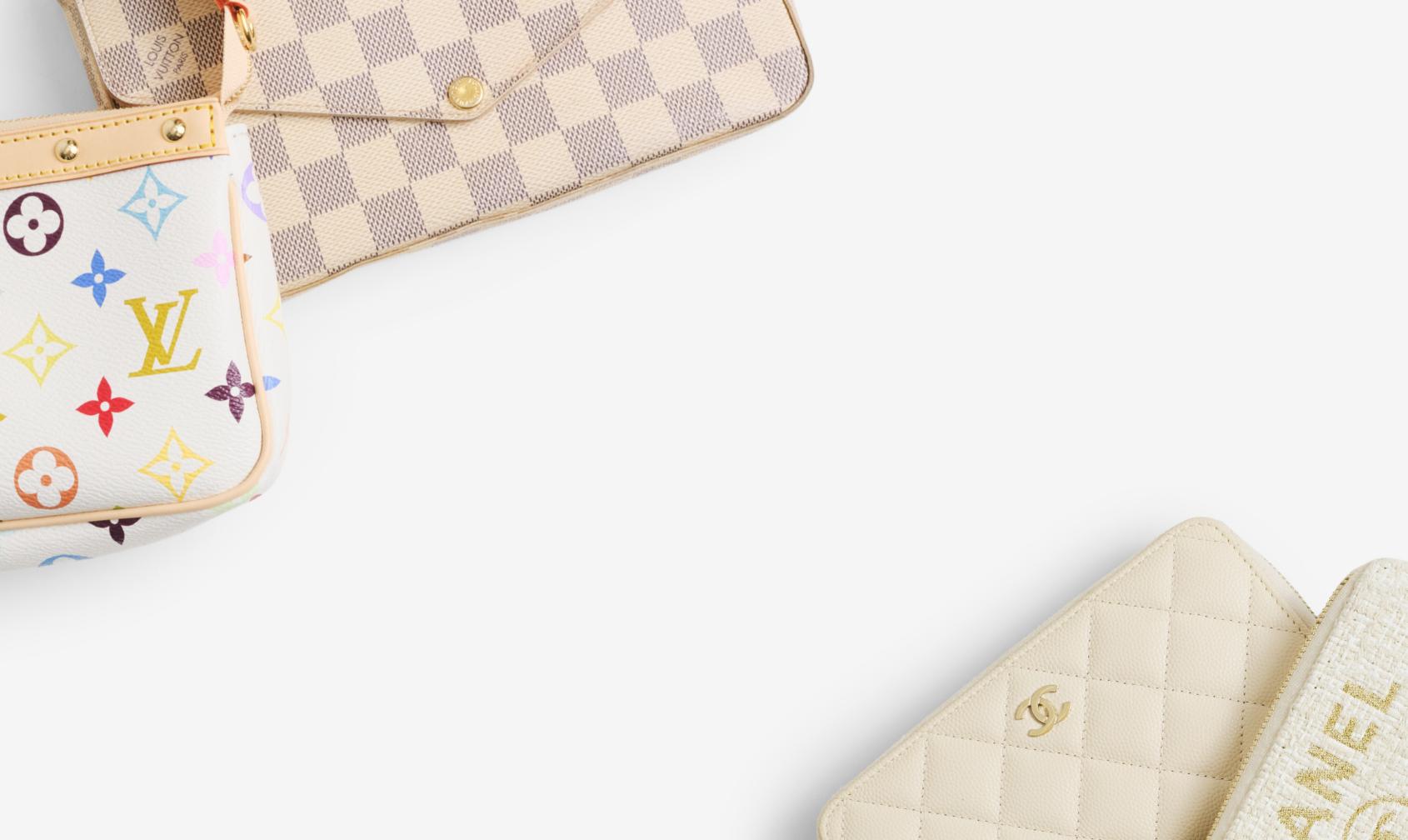 two louis vuitton bags and two Chanel white wallets