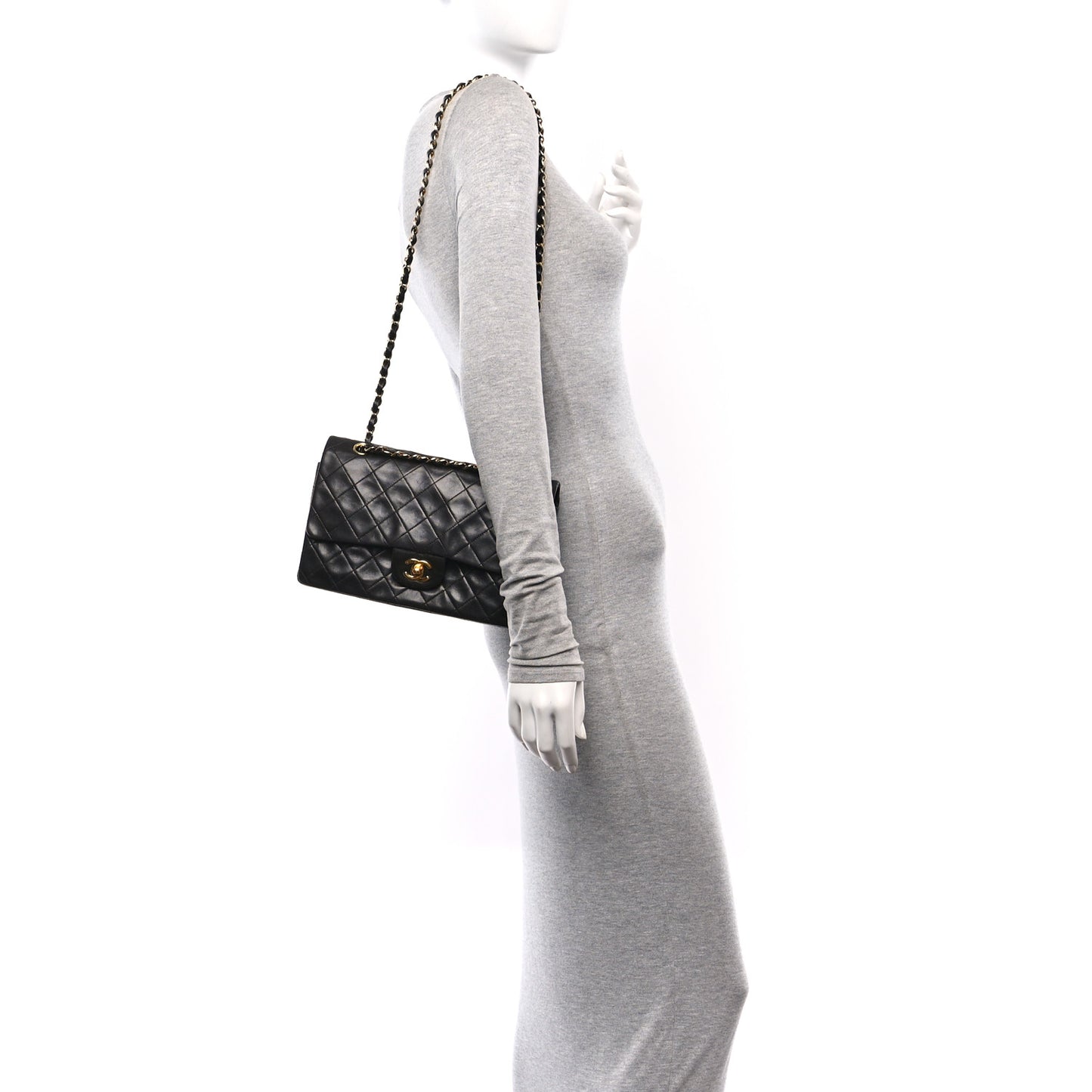 Lambskin Quilted Medium Double Flap Black