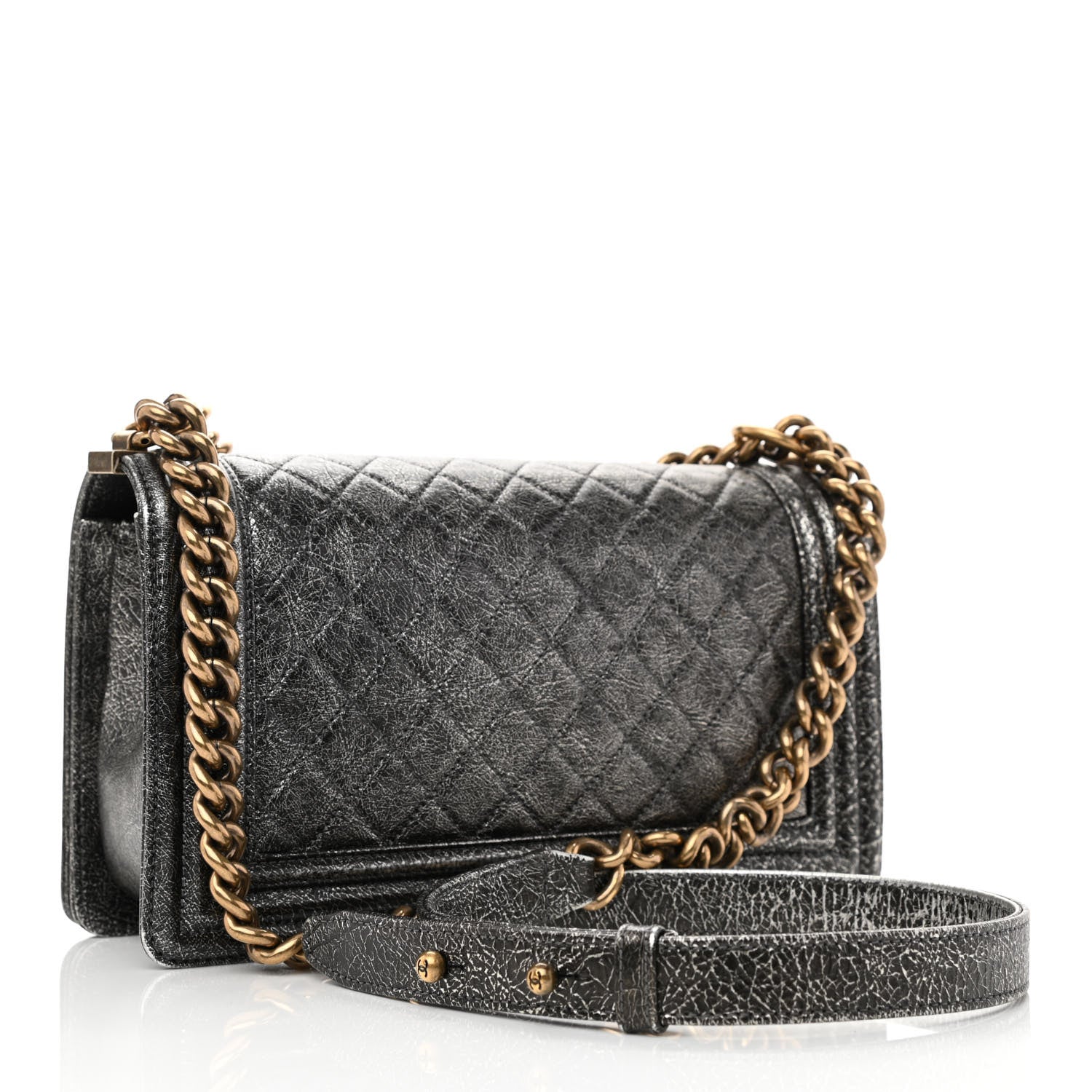 Chanel Cracked Metallic Calfskin Quilted Medium Boy Flap Dark Silver 3 of 12