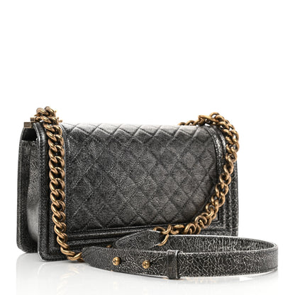Chanel Cracked Metallic Calfskin Quilted Medium Boy Flap Dark Silver 3 of 12