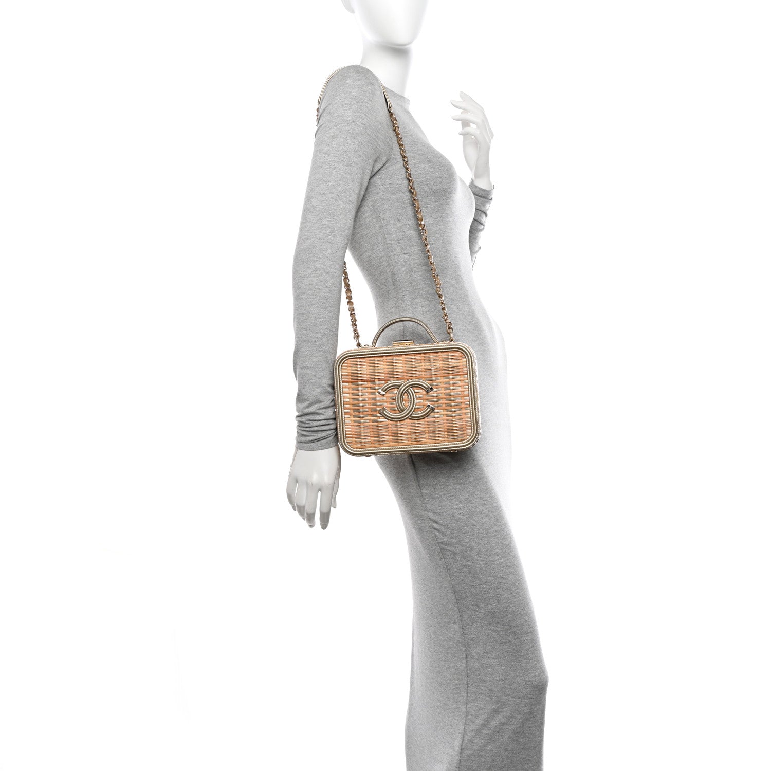 Chanel Raffia Calfskin Medium CC Filigree Vanity Case Gold 2 of 11