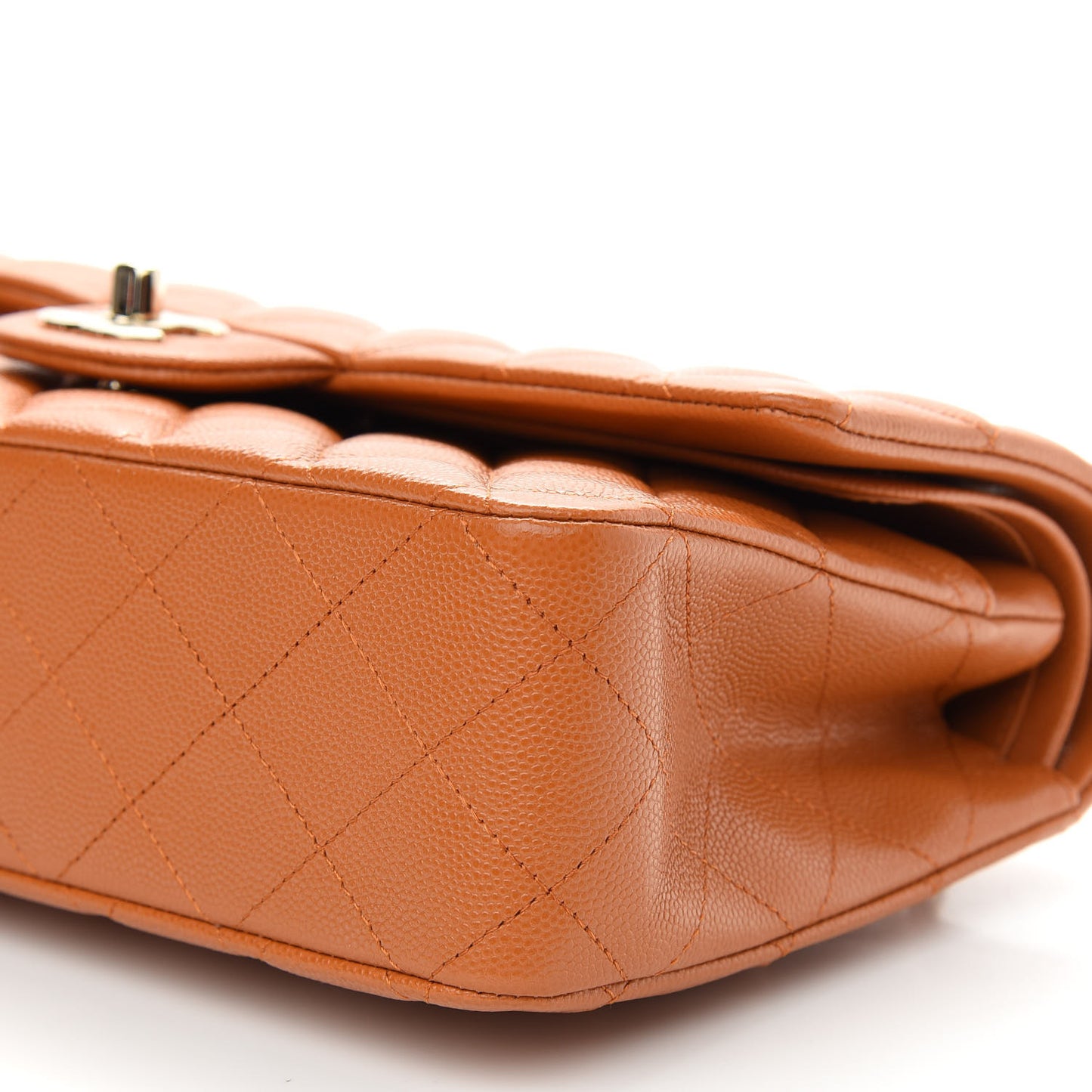 Caviar Quilted Medium Double Flap Light Brown