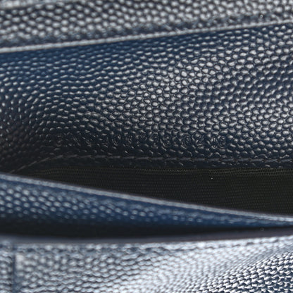 Saint Laurent Grain De Poudre Matelasse Chevron Monogram Compact Zip Around Wallet Deep Marine 8 of 12