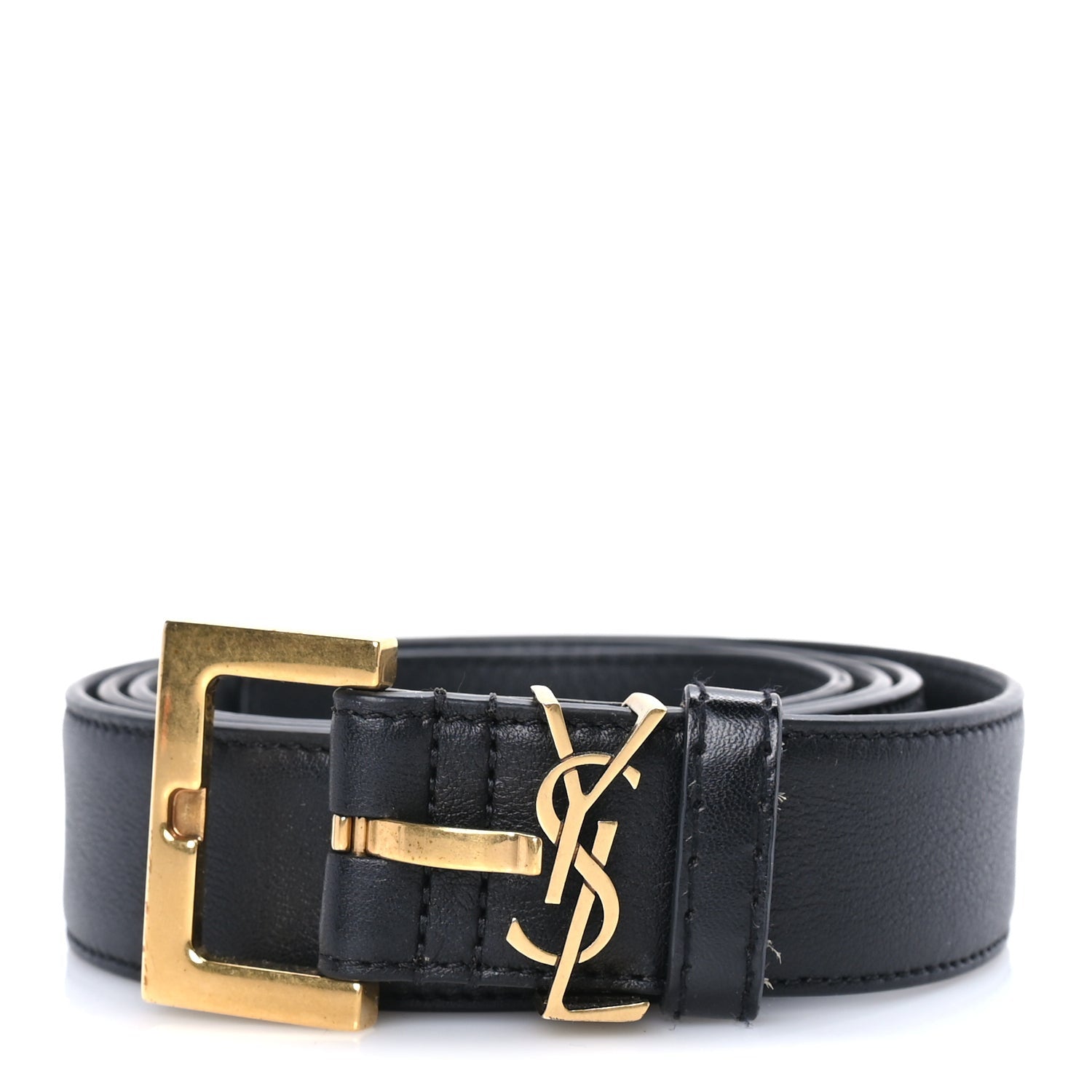 Saint Laurent Smooth Calfskin Monogram Cassandre Extra Thin Square Buckle 85 34  Black 1 of 5