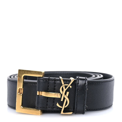 Saint Laurent Smooth Calfskin Monogram Cassandre Extra Thin Square Buckle 85 34  Black 1 of 5