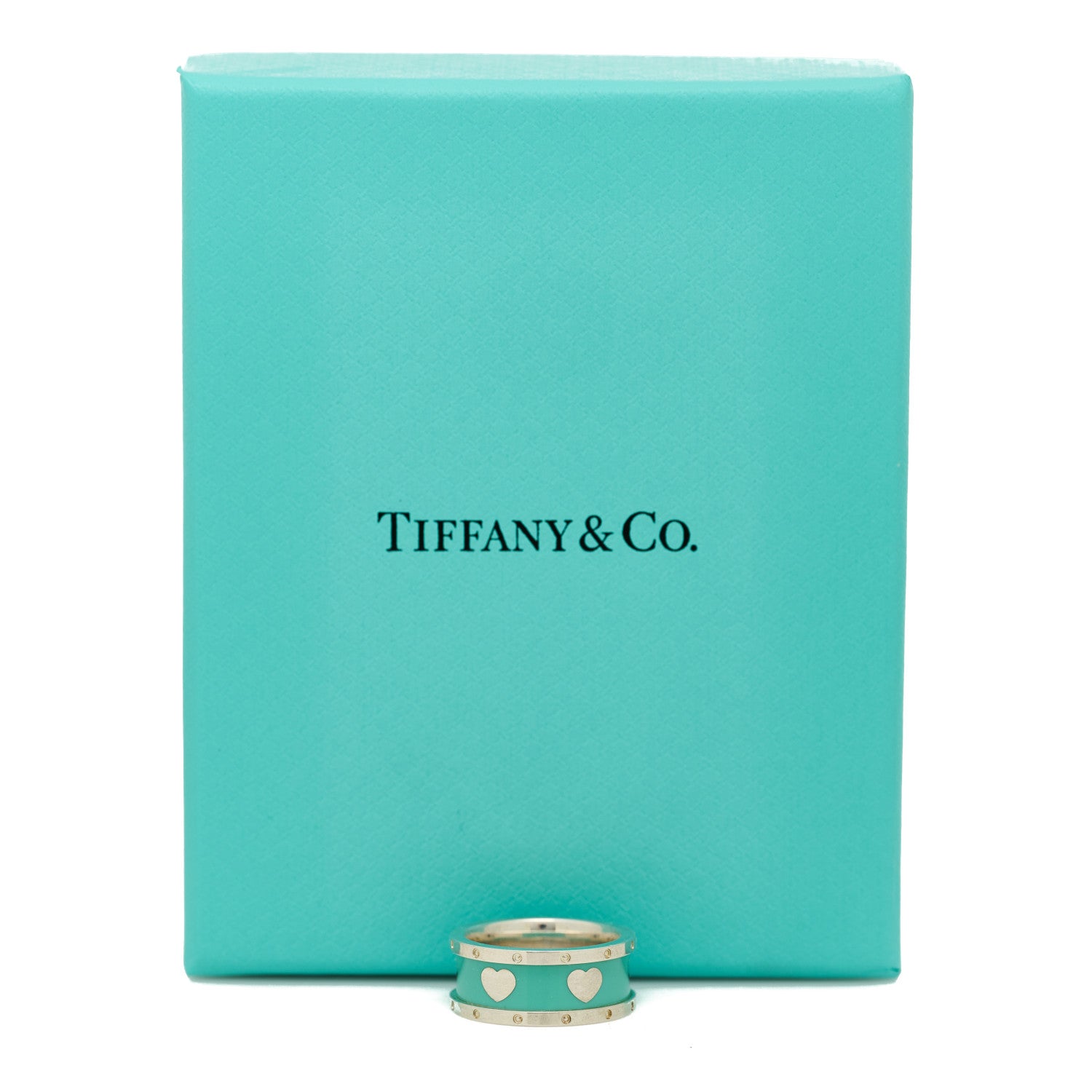 Tiffany Sterling Silver Enamel Heart Band Ring 48 4.5 5 of 5