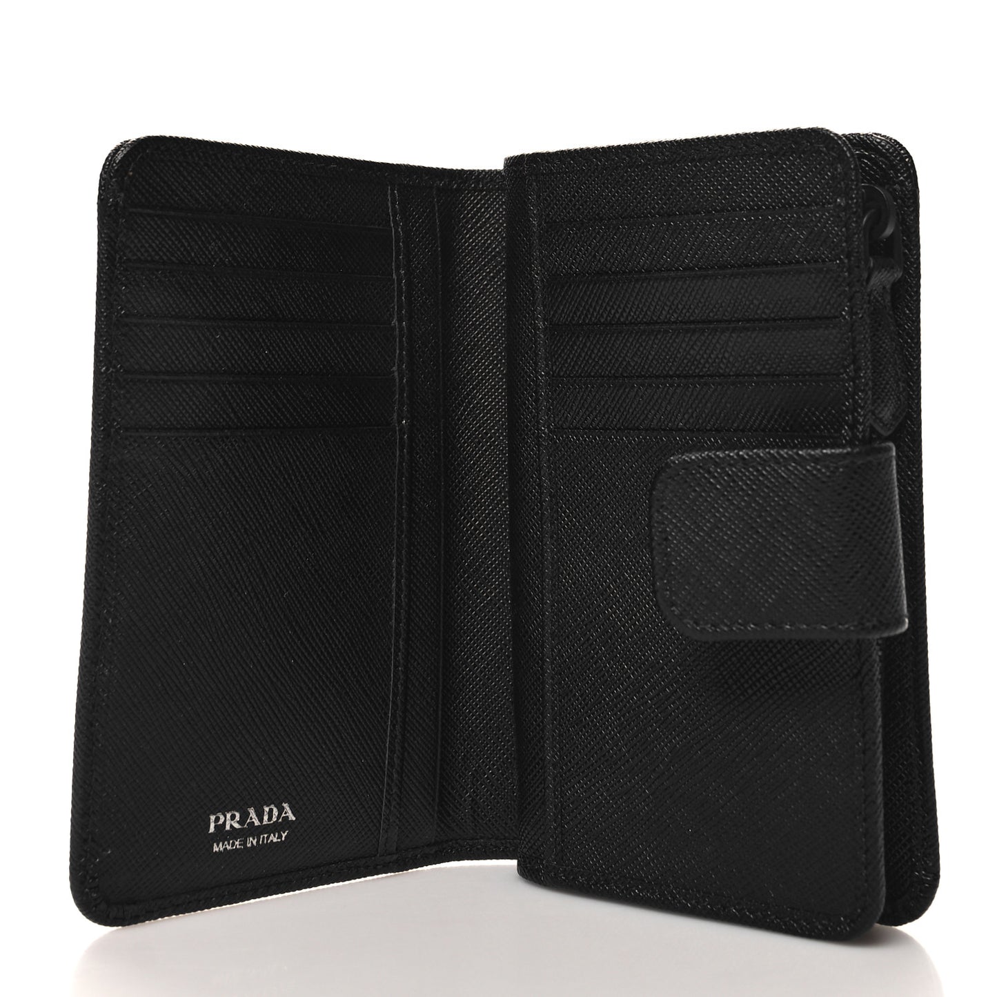 Saffiano Metal Compact Zip Around Wallet Black