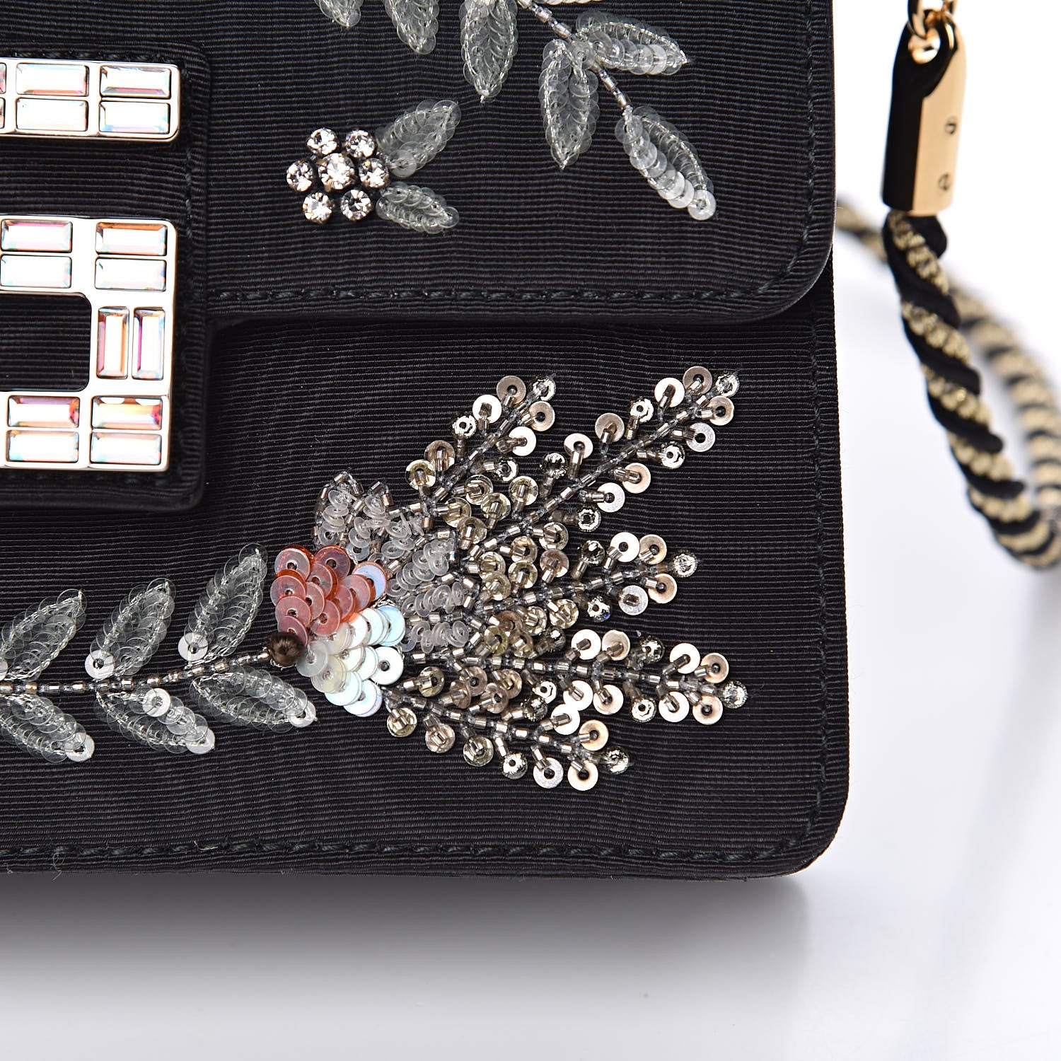 Gucci Grosgrain Crystal Embellished Square G Shoulder Bag Black 10 of 12