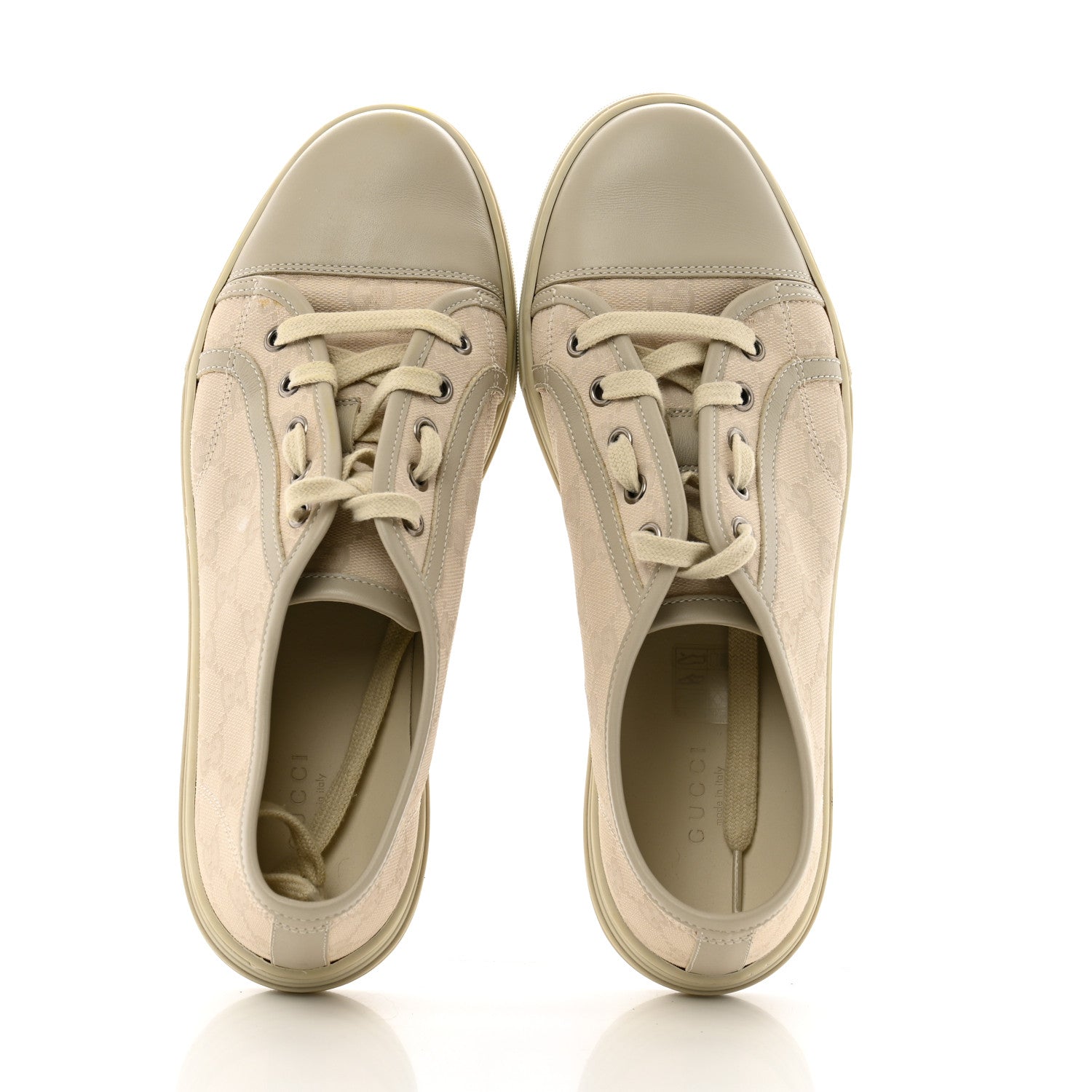 Gucci Washed Cotton GG Monogram Calfskin Womens Low Top Sneakers 40 White Mystic White Great White 2 of 11