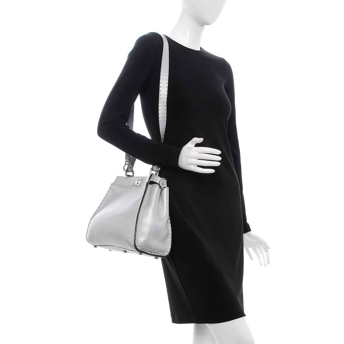 Cuoio Romano Lux Selleria Medium Peekaboo Iconic Satchel Argento