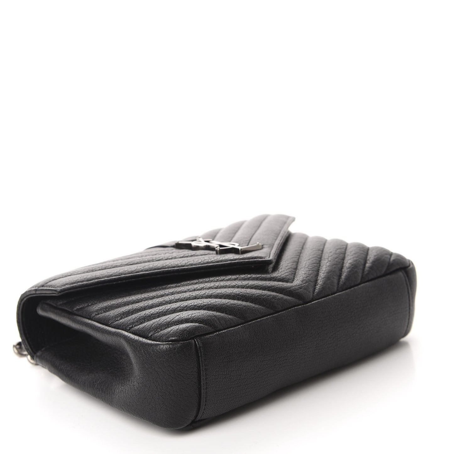 Sheepskin Matelasse Chevron Monogram Medium College Bag Black