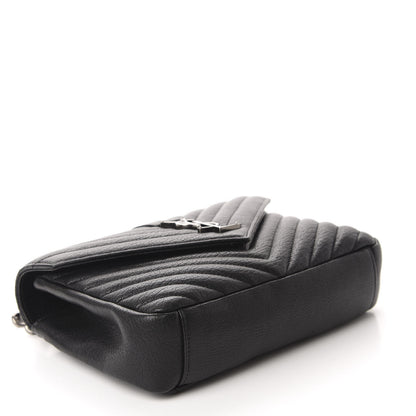 Saint Laurent Sheepskin Matelasse Chevron Monogram Medium College Bag Black 4 of 12