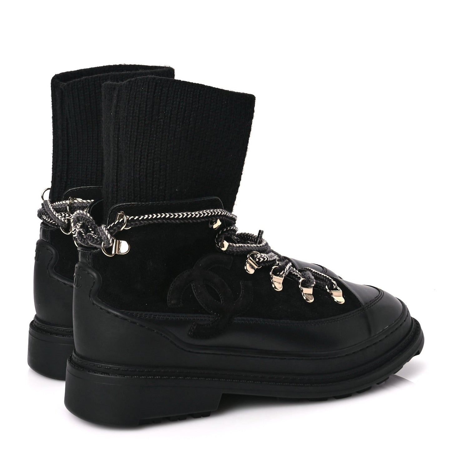 Suede Knit Womens Sock Lace Up Boots Black