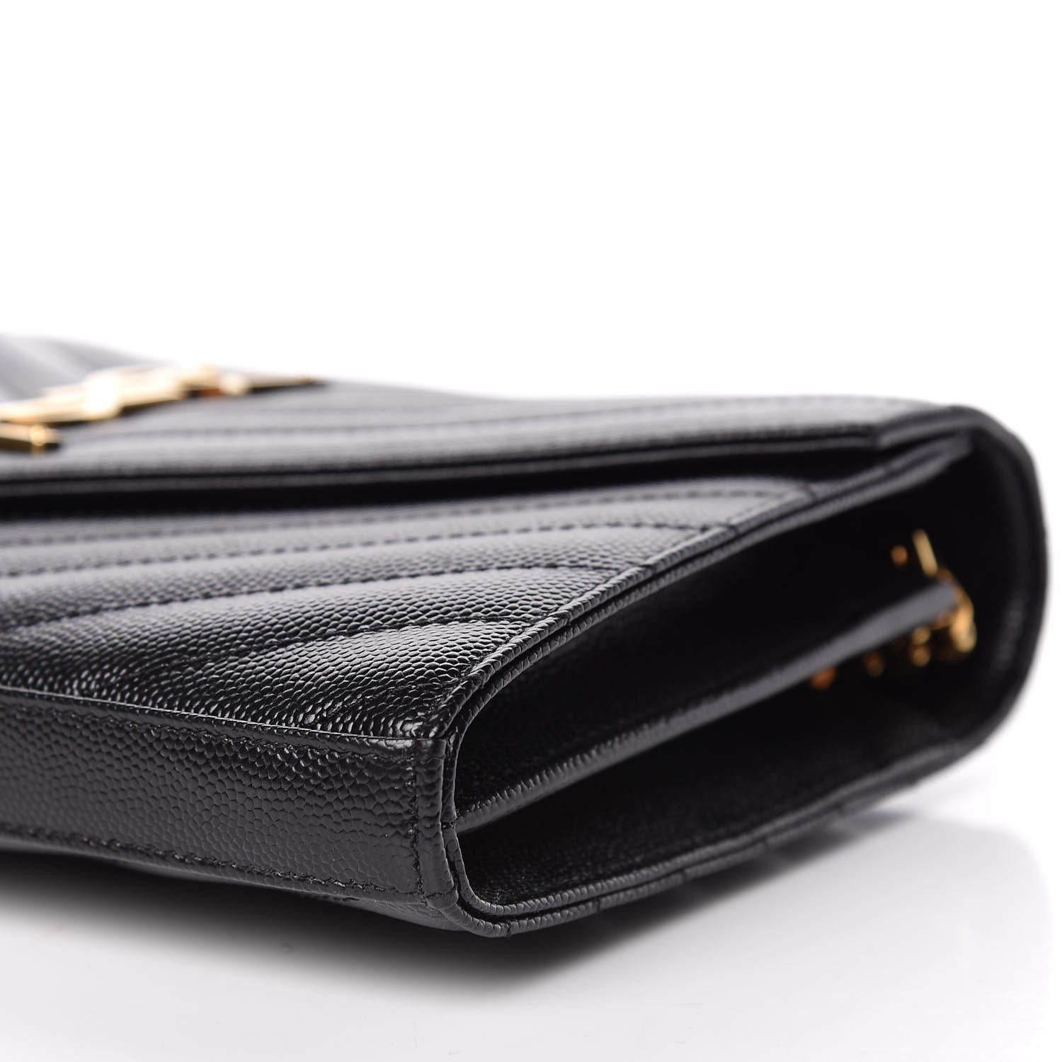 Saint Laurent Grain De Poudre Matelasse Chevron Monogram Chain Wallet Black 6 of 10