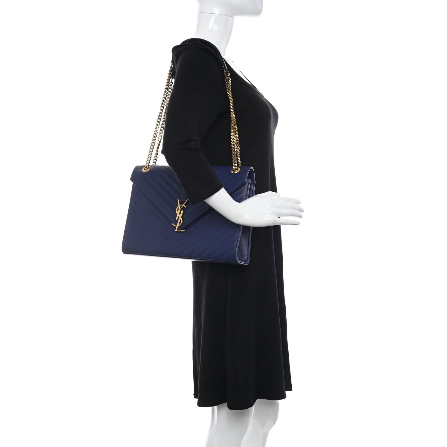 Grain De Poudre Matelasse Chevron Large Monogram Satchel Navy Blue