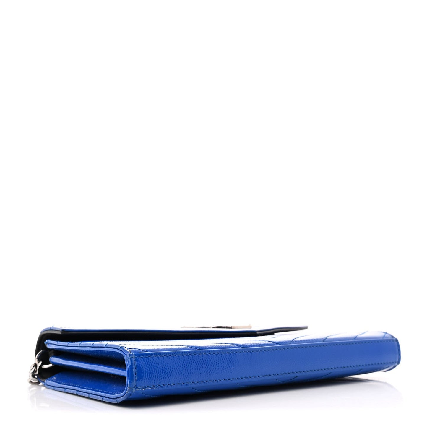 Patent Grain De Poudre Matelasse Chevron Monogram Chain Wallet Blue Majorelle