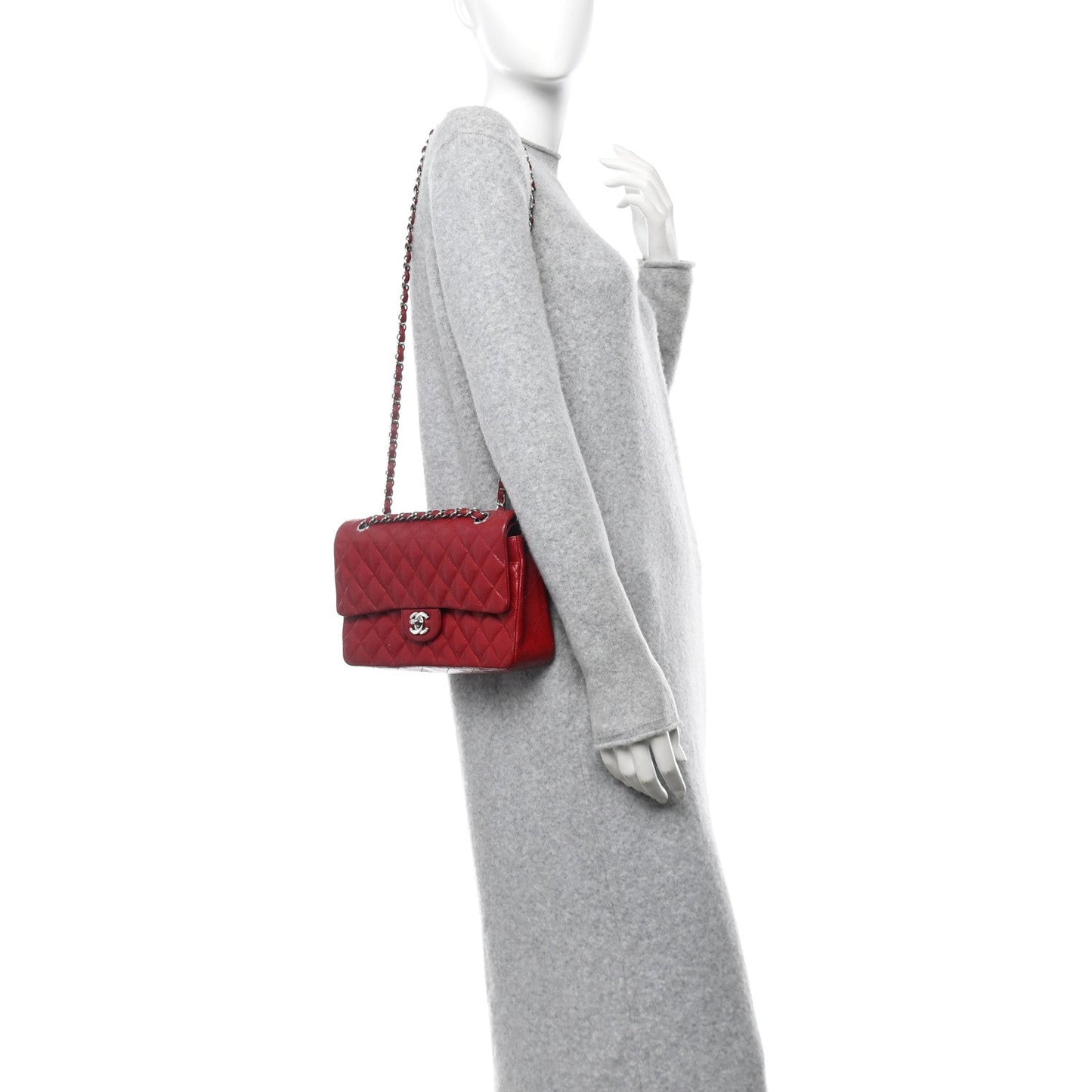 Caviar Quilted Medium Double Flap Red