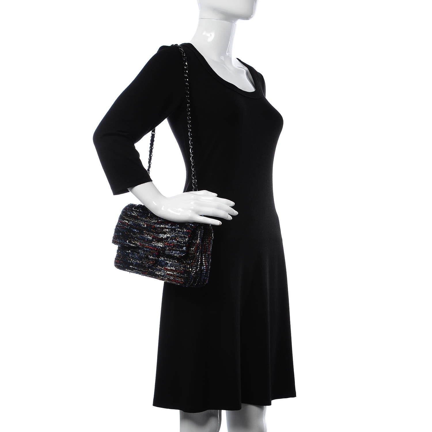 Chanel Tweed Sequin Chevron Quilted Medium Double Flap Multicolor 2 of 9