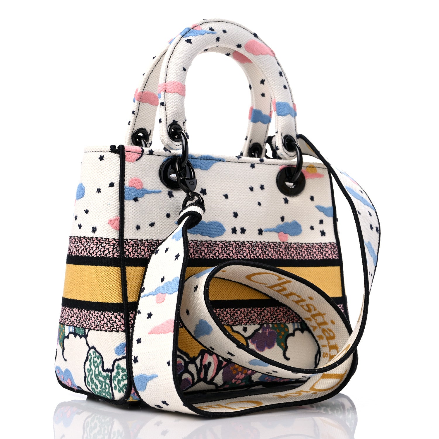 Christian Dior Canvas Embroidered Ciel De Reve Medium Lady D-Lite Latte Multicolor 3 of 8