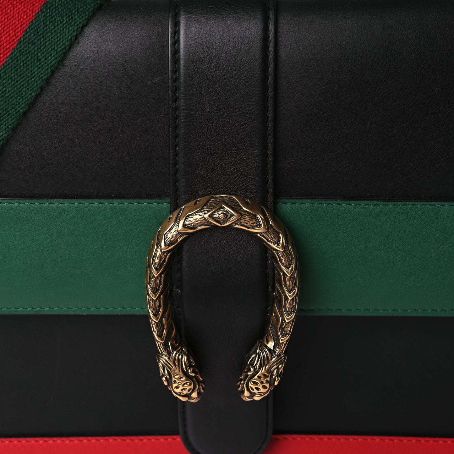 Calfskin Bamboo Web Large Dionysus Top Handle Bag Black Bright Evergreen Hibiscus Red