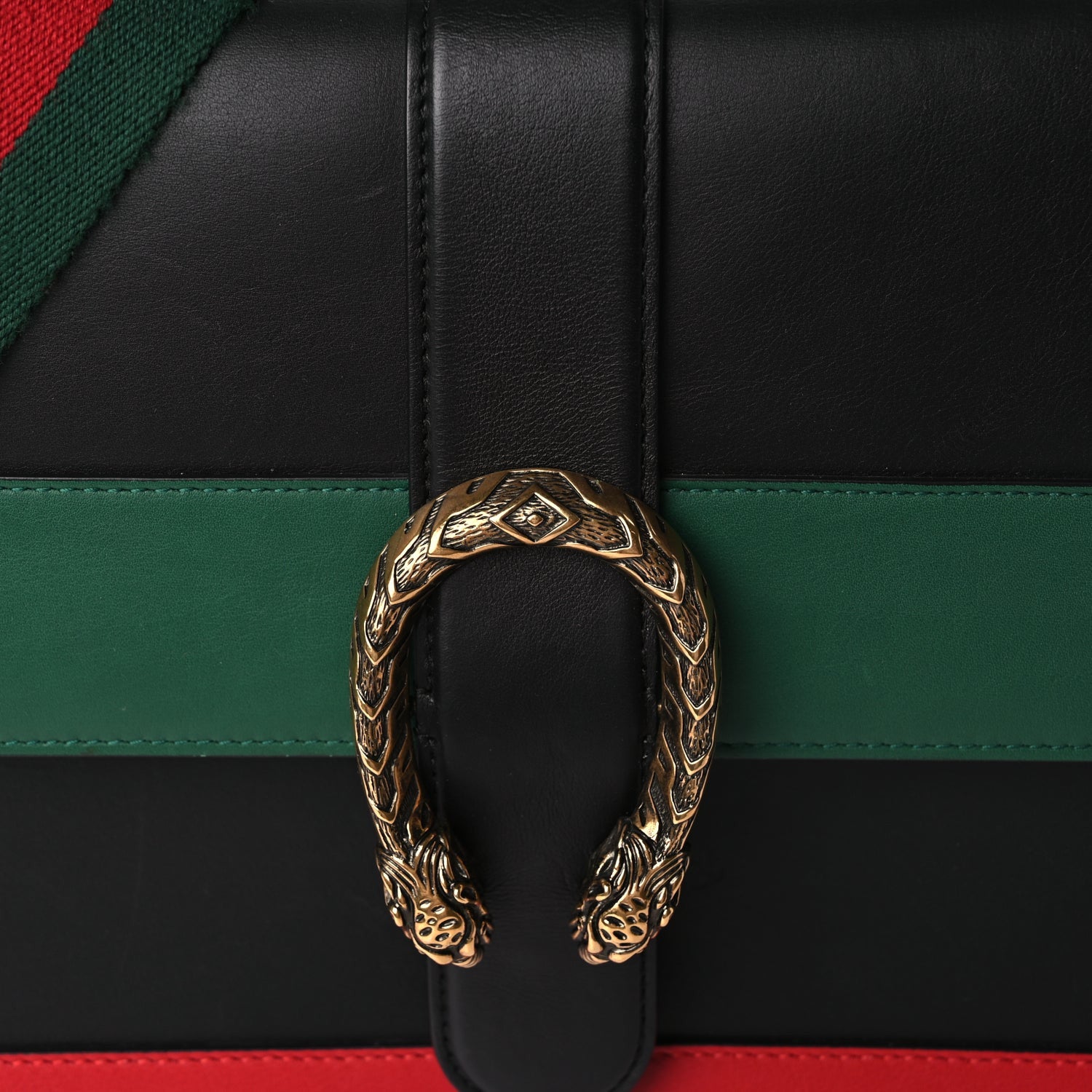 Gucci Calfskin Bamboo Web Large Dionysus Top Handle Bag Black Bright Evergreen Hibiscus Red 7 of 9