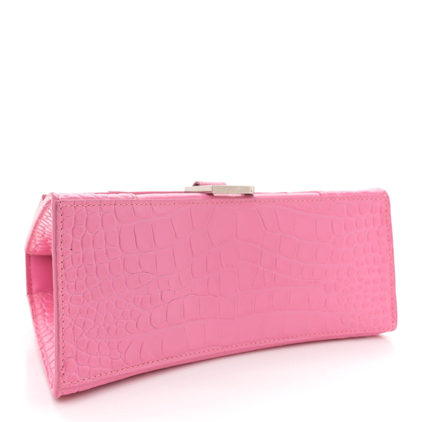 Shiny Calfskin Crocodile Embossed Small Hourglass Top Handle Bag Baby Pink