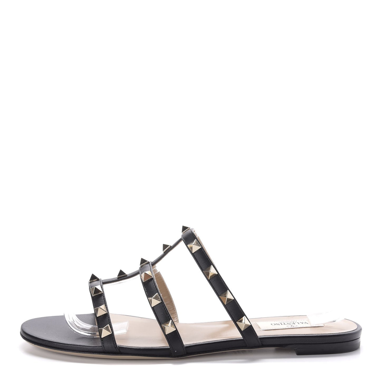 Nappa Rockstud Caged Flat Slide Sandals 38.5 Black