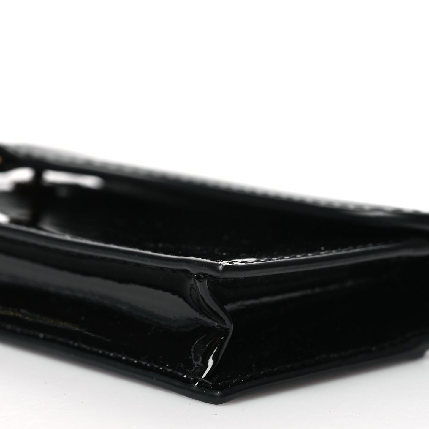 Patent Calfskin Saddle Card Holder Black