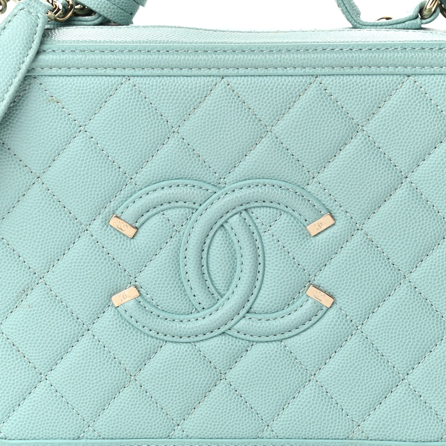 Caviar Quilted Medium CC Filigree Vanity Case Light Blue