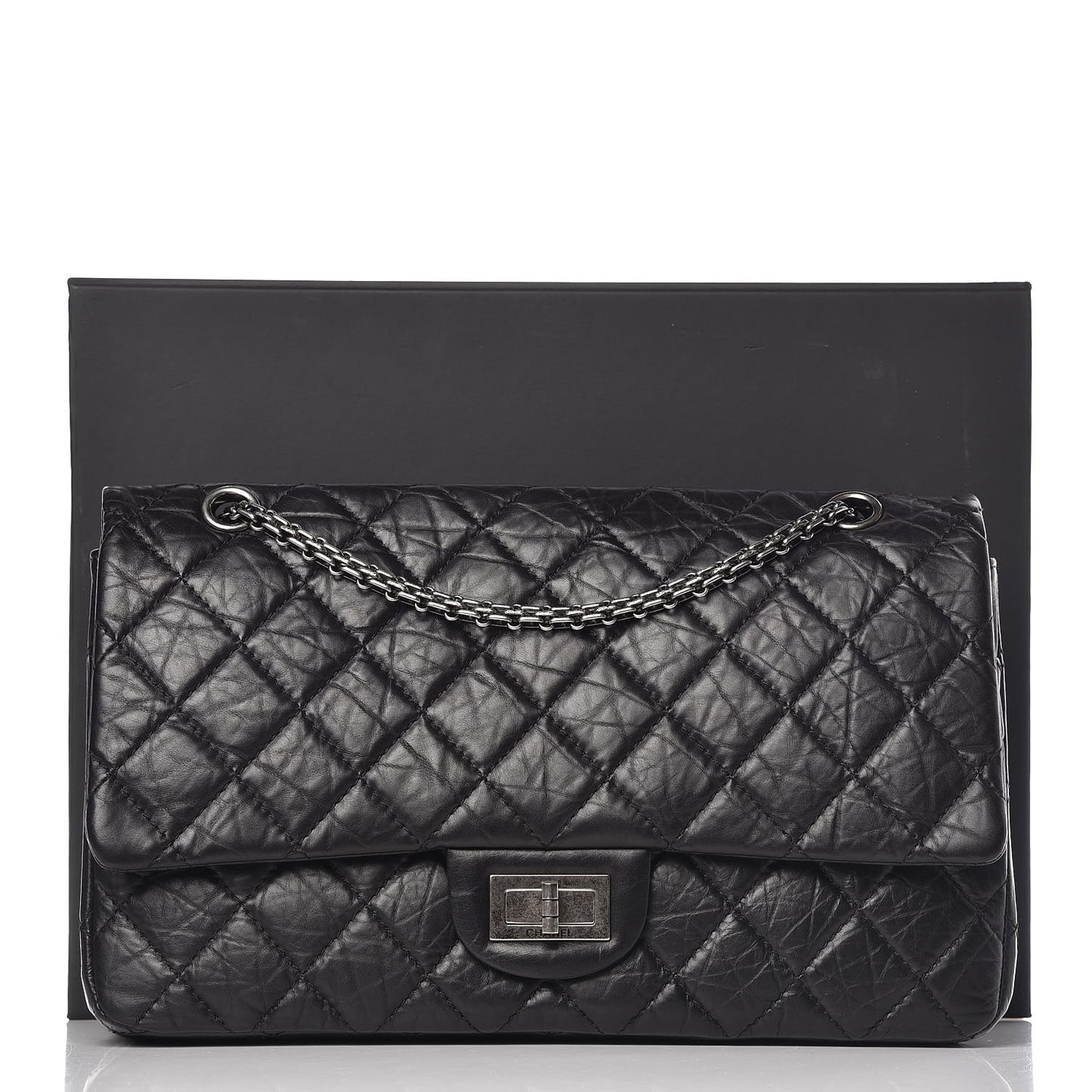 Aged Calfskin Quilted 2.55 Reissue 227 Flap Black