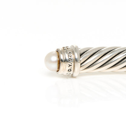 David Yurman Sterling Silver Diamond Pearl 5mm Cable Classics Bracelet 5 of 5
