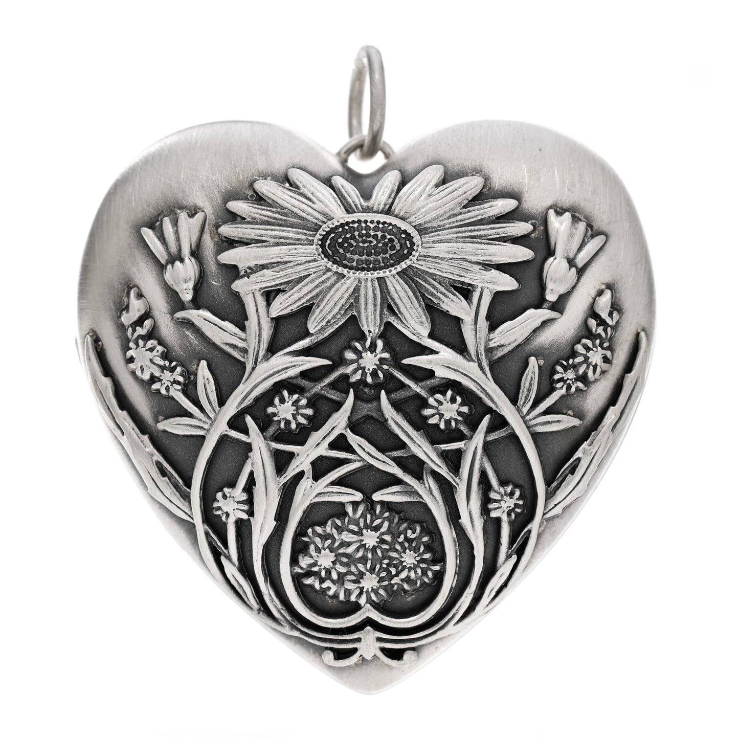 Sterling Silver Large Ziegfeld Daisy Heart Locket Pendant