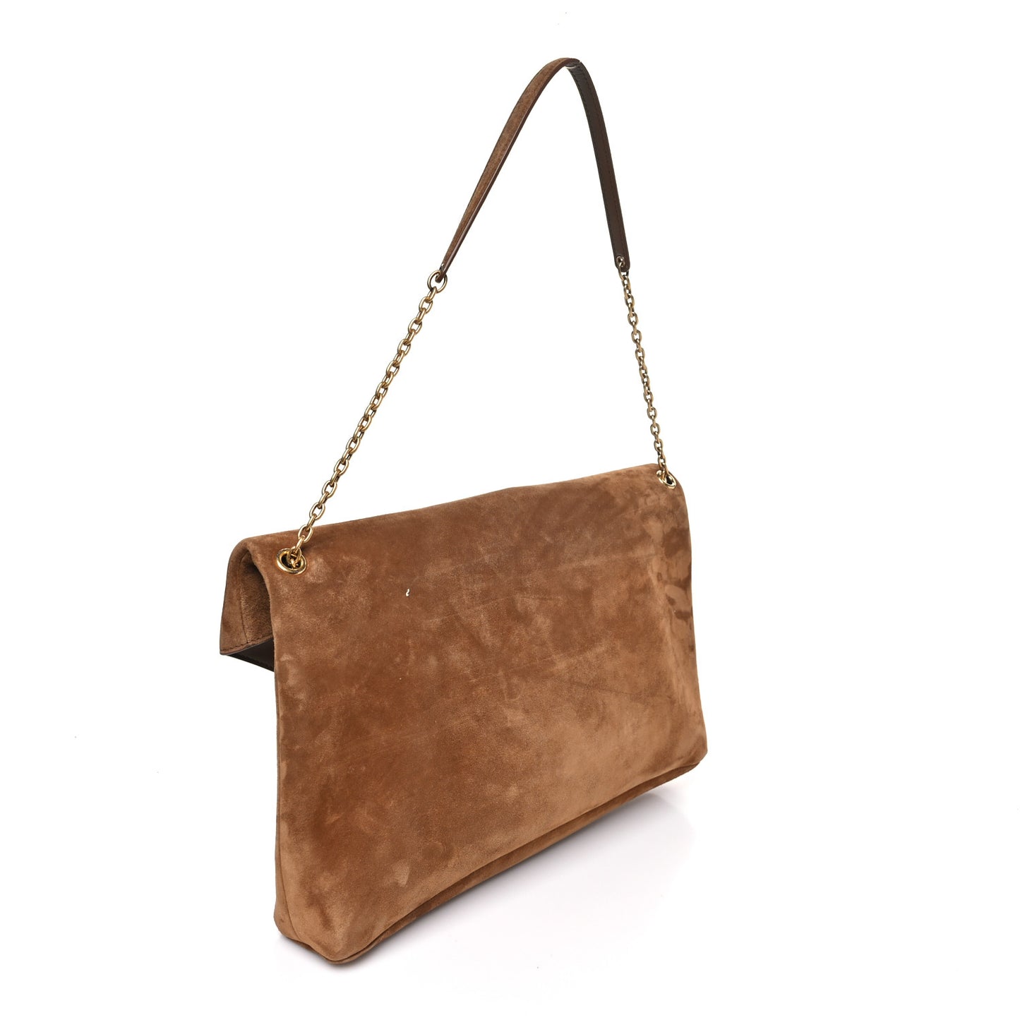 Suede Large Cassandre Pouch On Chain Caramel Cognac